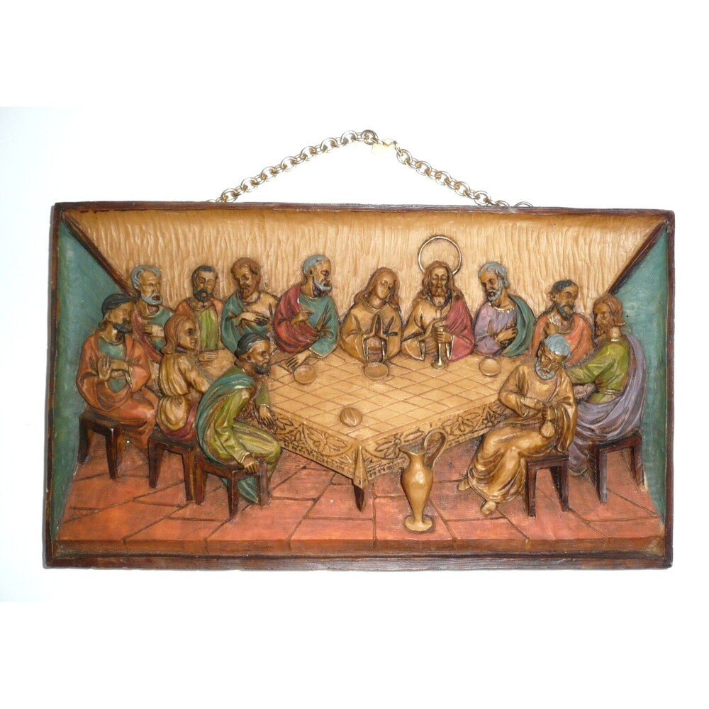 The Last Supper High Relief Wall Art Plaque Made in Italy Vtg 1960s RR Roman Inc